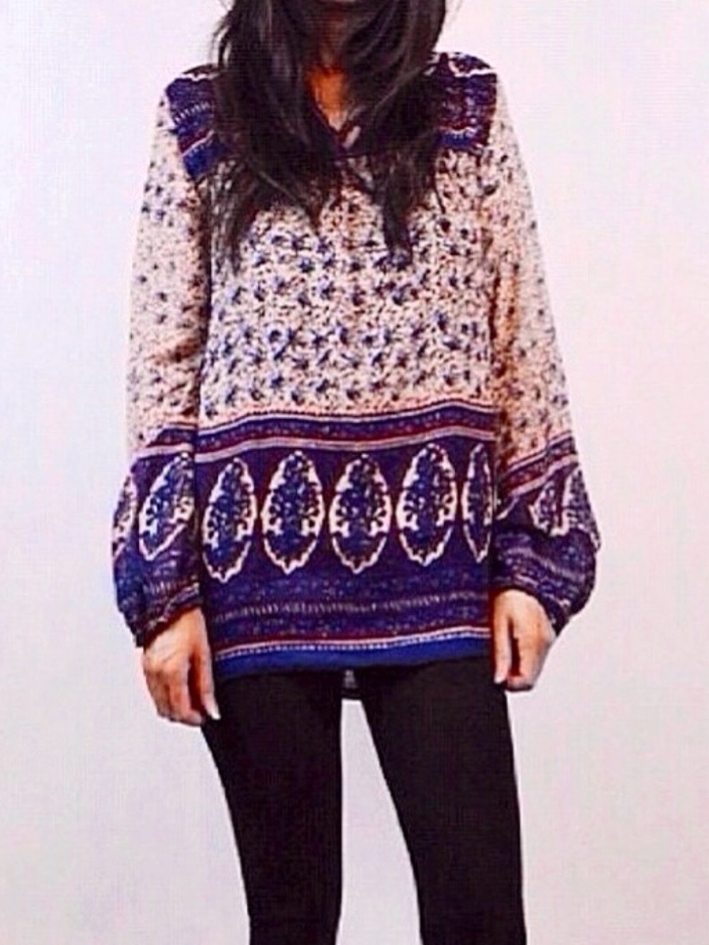 1970s vintage Indian gauze shirt Boho Tunic in Blue and Tan size M